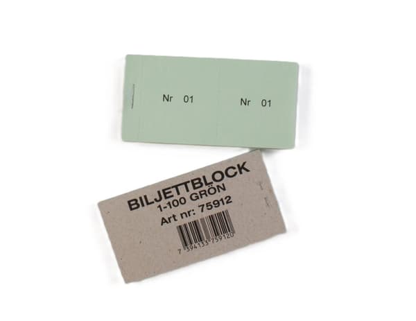 Biljettblock 1-100 grön 10st