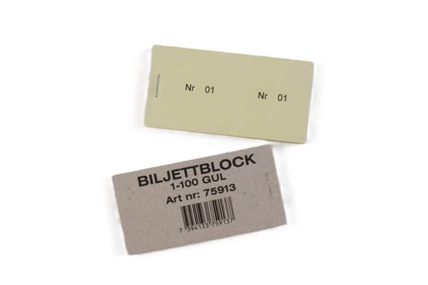 Biljettblock 1-100 gul 10st