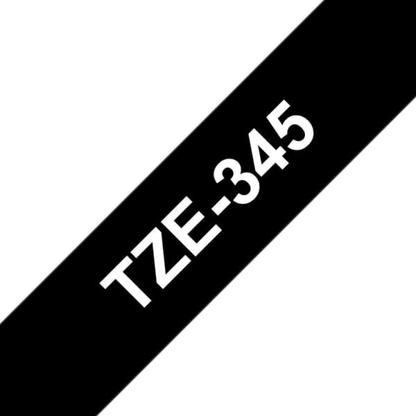 Brother TZE345 18 mm vit på svart tejp - MOQ 25, laminerad, termotransfer, TZE345