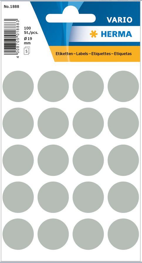 Märketiketter/Signaletiketter Herma Vario 1888 Ø 19mm permanent Grå 100/fp