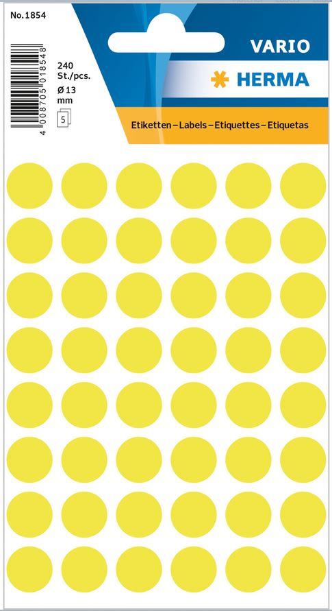 Märketiketter/Signaletiketter Herma Vario 1854 Ø 13mm permanent Lysgul 240/fp