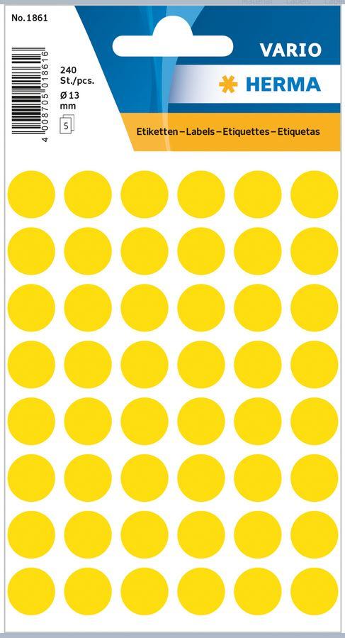 Märketiketter/Signaletiketter Herma Vario 1861 Ø 13mm permanent Gul 240/fp