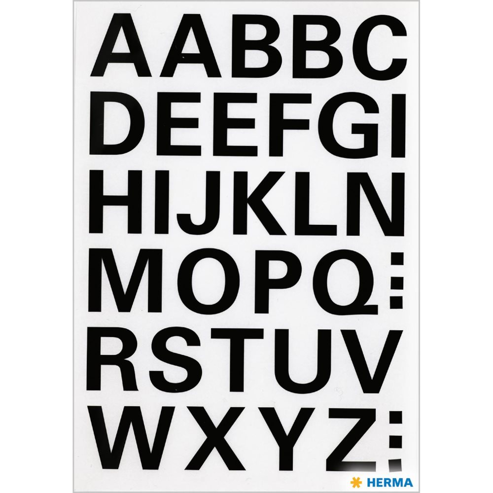 Märketikett Herma Vario 4163 Bokstäver A-Z 15mm, Svart, 1 ark/fp