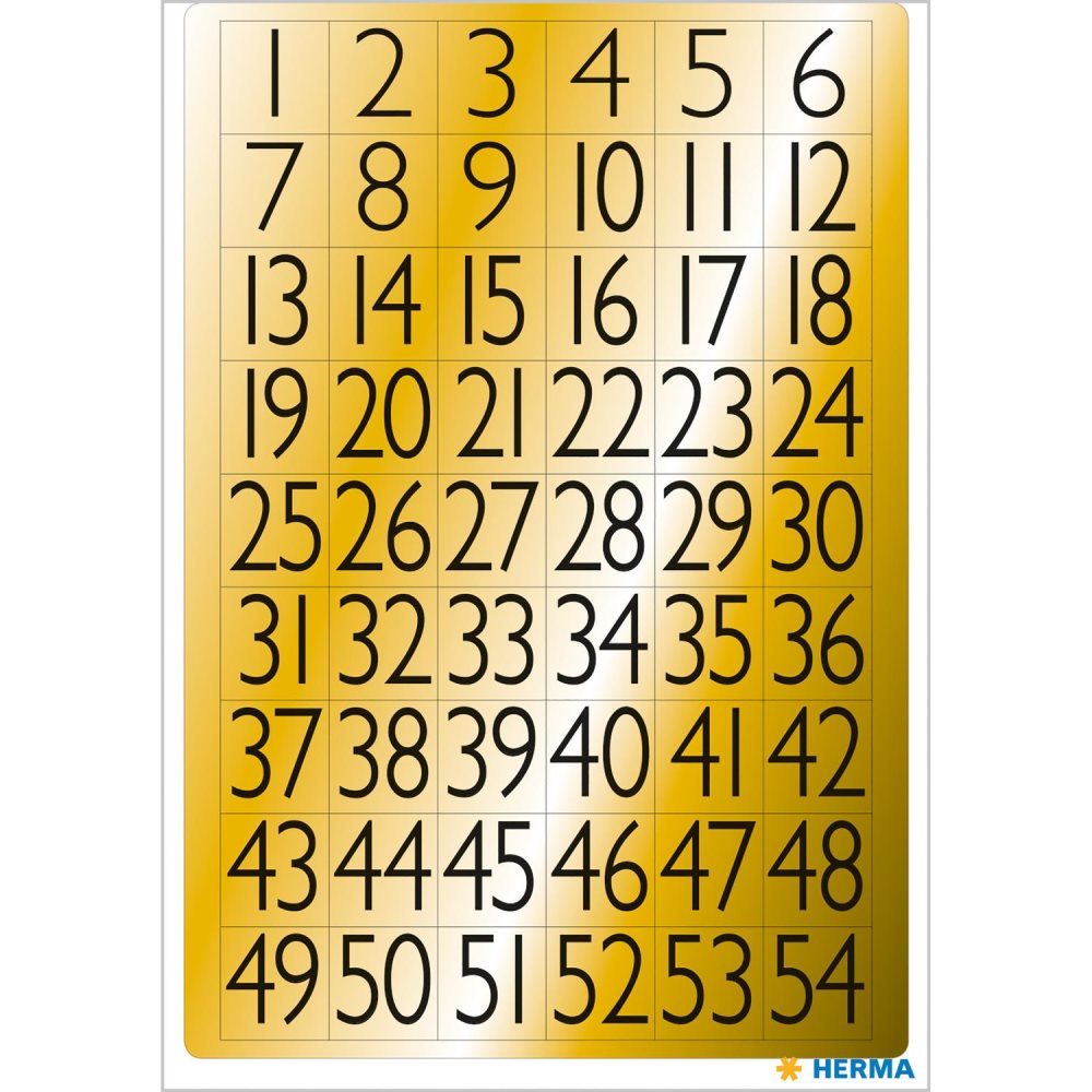 Märketikett Herma Vario 4146 Siffror 1-100, 13x12mm, Svart på guldfolie, 4 ark/fp