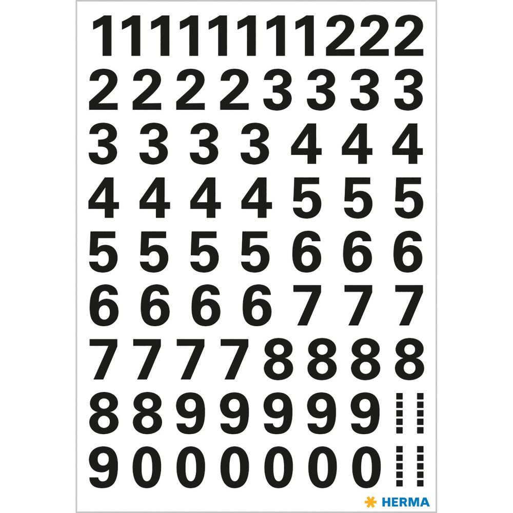 Märketikett Herma Vario 4159 Siffror 0-9, 10mm, Svart, 1 ark/fp