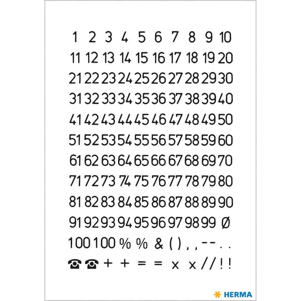 Märketikett Herma Vario 4155 Siffror 1-100, 5mm, 9x7mm, Svart/Transparent, 2 ark/fp