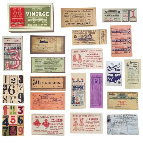 60x Klistreetiketter i Eske, Vintage - Nr. 6