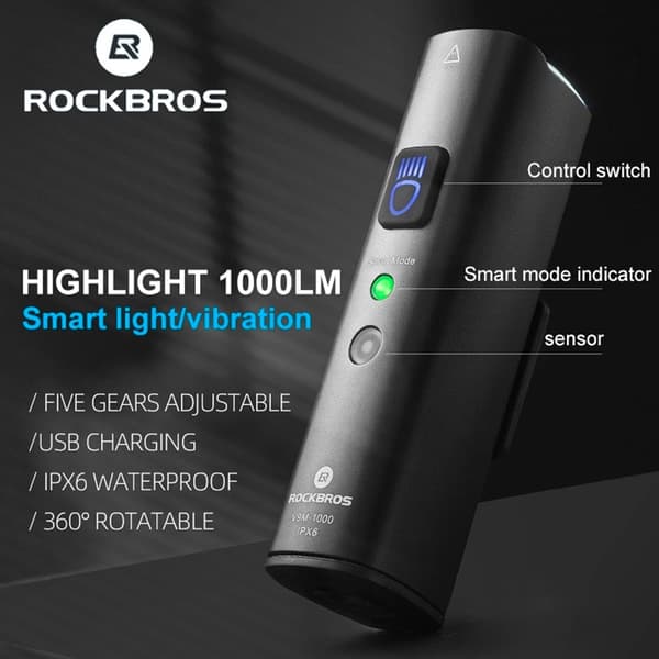 Rockbros Främre cykelljus 1000lm - Svart