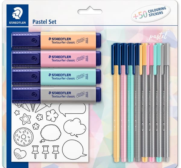 Skrivset Pastell Pennor Överstrykningspennor + Stickers Staedtler
