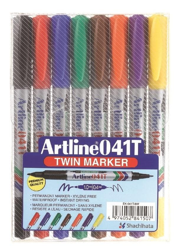 Märkpenna Artline 041T Twin Marker, permanent, dubbelspets (0,4mm & 1,0mm), 8 färger/fp