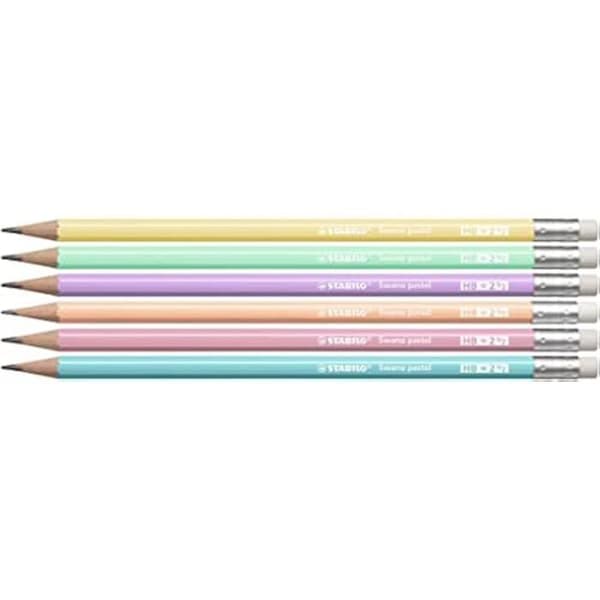 Blyertspennor - STABILO - Swano pastel - Paket med 12 - HB-stift - Integrerad sudd