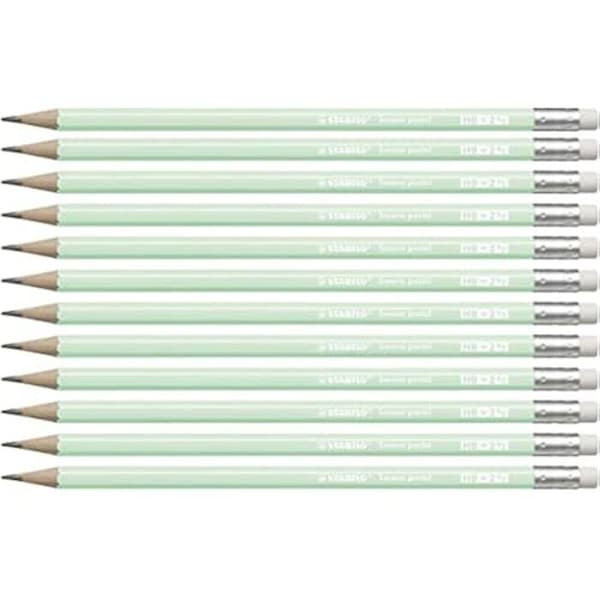 Blyertspennor - STABILO - Swano pastel - Paket med 12 - HB-stift - Integrerad sudd