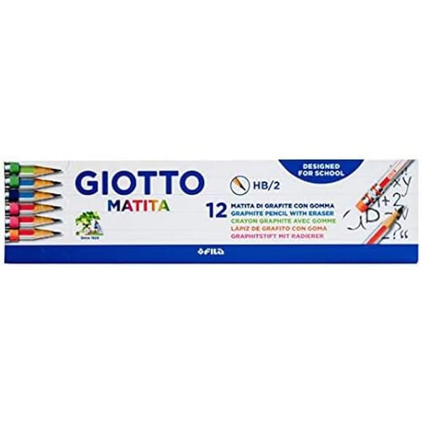 HB grafitkritor - GIOTTO - Blyertspennor - Förpackning med 12 - Sexkantig kropp - Hållbar mina