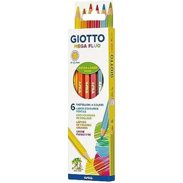 GIOTTO Mega Fluo Färgpennor - Etui 6 - Bly 5,5 mm - Brottbeständighet