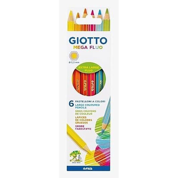 GIOTTO Mega Fluo Färgpennor - Etui 6 - Bly 5,5 mm - Brottbeständighet