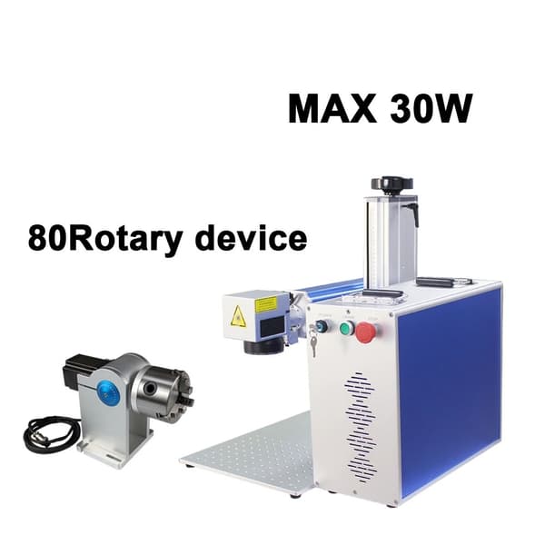 30W 8000 mm/s fiberlasermärkningsmaskin med 80 roterande enhet för metall- och icke-metallgravering, hög precision