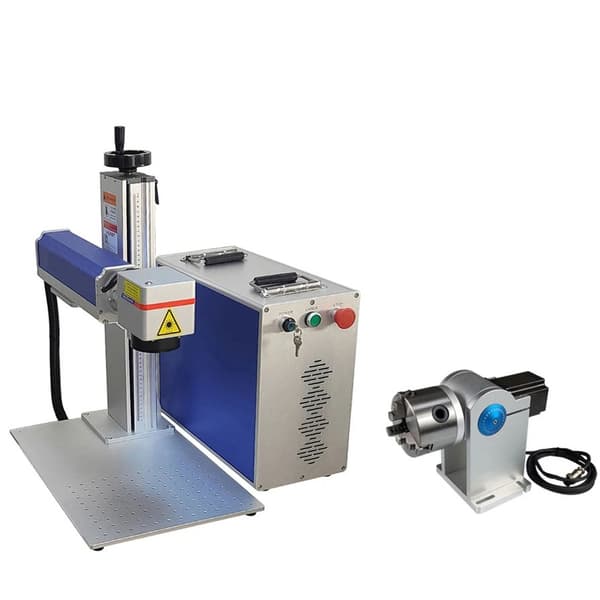 30W 100x100mm fiberlasermärkningsmaskin med 80 roterande enhet för metall- och icke-metallgravering, hög precision