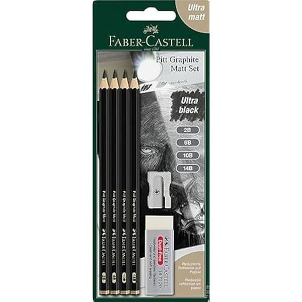 Faber-Castell 115298 - Blyertspennor Set Pitt Graphite Matt, 5-delad, inkl. Blixt och Suddgummi