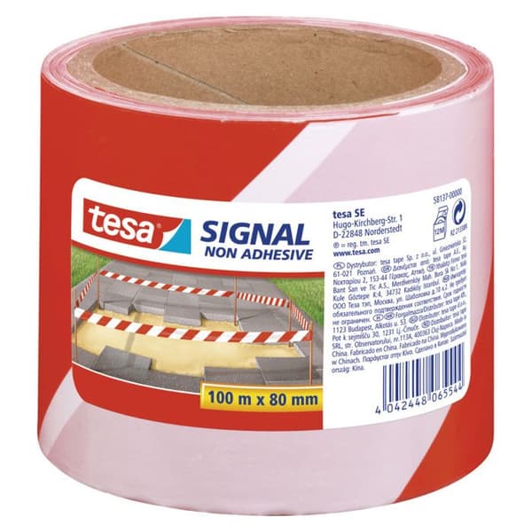 Signaliserings tejp - TESA - 100m x 80mm - Röd och Vit - UV-beständig - Icke-klistrande