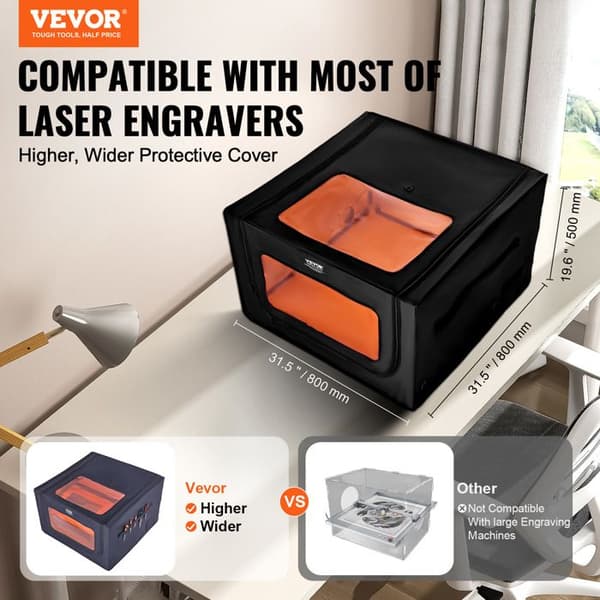 Laserskrivskyddsbox-VEVOR-800x800x500 mm-Dubbelfönster för Visning, Brandsäker, Rök och Bullerisolerad