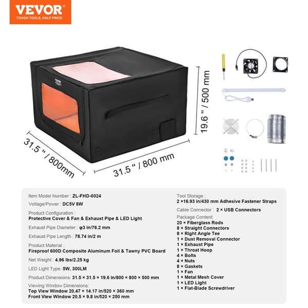 Laserskrivskyddsbox-VEVOR-800x800x500 mm-Dubbelfönster för Visning, Brandsäker, Rök och Bullerisolerad