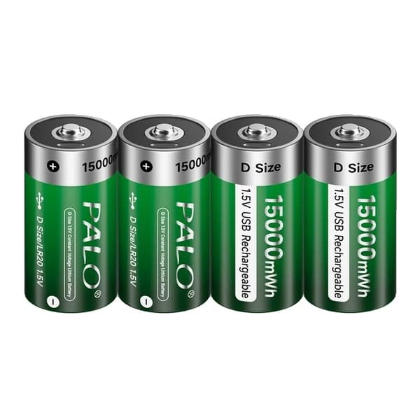 Genopladeligt D-størrelse batteri, USB-kabel opladning, Li-ion batterier, 16 stk Batteri