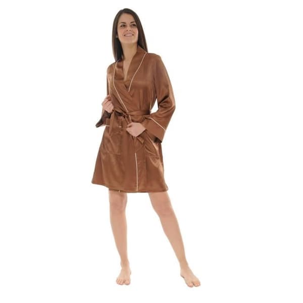 Kimono Court - Jayne - 1195 - Saten Marron - Utsvängda Ärmar - Avtagbart Bälte