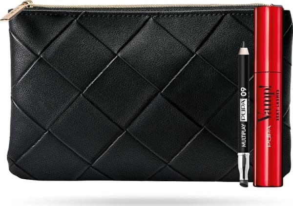 Pupa Set Pupa: Multiplay, Double-Ended, Eyeshadow & Kajal Eyeliner 2-In-1, 09, Deep Black, 1.2 g + Vamp! Sexy Lashes, Paraben-Free, Mascara, 001, Bla