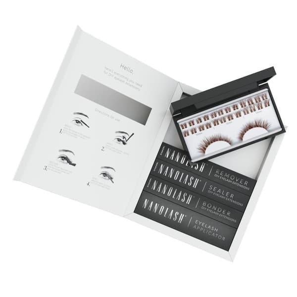 Startkit Ögonfranskluster för DIY-applicering hemma Nanolash -  36 Ögonfranskluster + bonder + sealer + remover + applikator