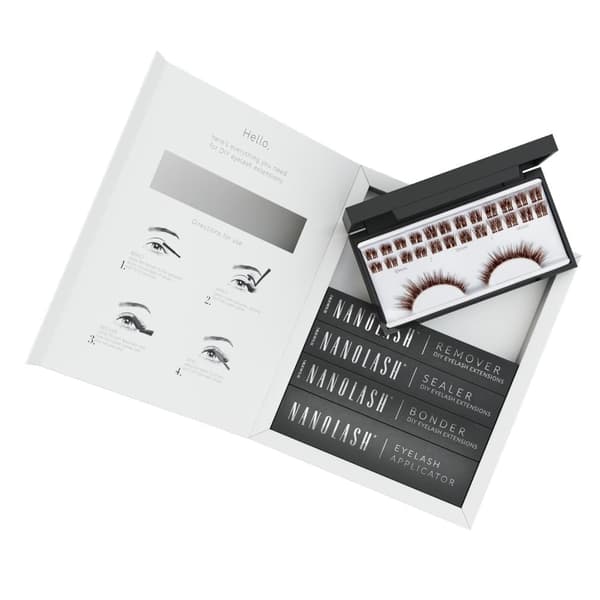 Startkit Ögonfranskluster för DIY-applicering hemma Nanolash -  36 Ögonfranskluster + bonder + sealer + remover + applikator