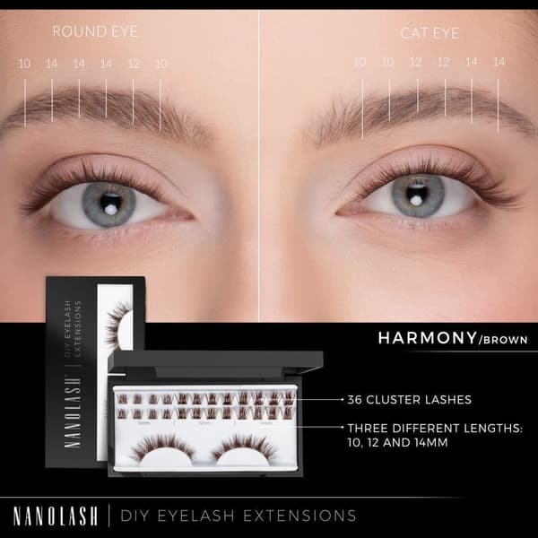 Startkit Ögonfranskluster för DIY-applicering hemma Nanolash -  36 Ögonfranskluster + bonder + sealer + remover + applikator