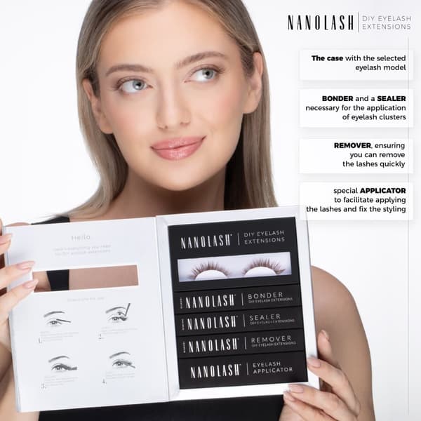 Startkit Ögonfranskluster för DIY-applicering hemma Nanolash -  36 Ögonfranskluster + bonder + sealer + remover + applikator