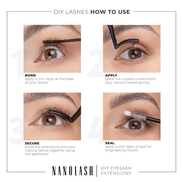 Startkit Ögonfranskluster för DIY-applicering hemma Nanolash -  36 Ögonfranskluster + bonder + sealer + remover + applikator