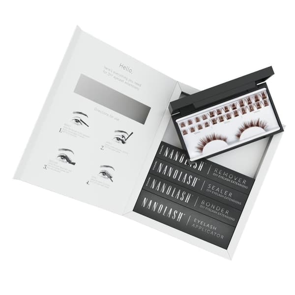 Startkit Ögonfranskluster för DIY-applicering hemma Nanolash -  36 Ögonfranskluster + bonder + sealer + remover + applikator