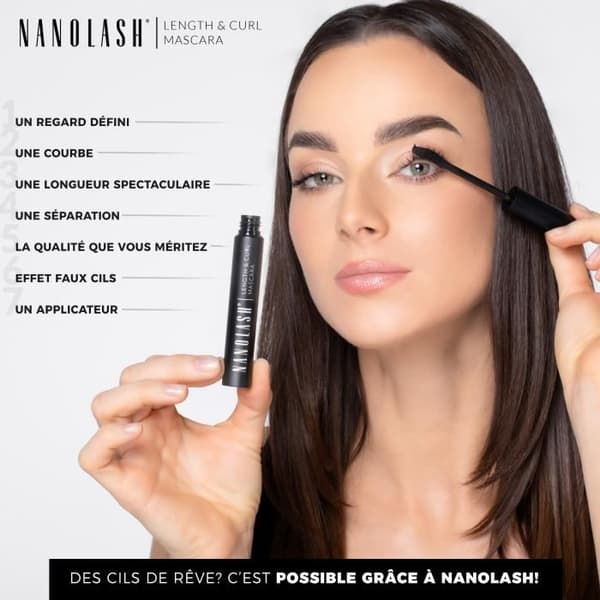 Mascara - Nanolash - Förlängande och Lockande - 10 ml - Svart - Inte Vattentålig