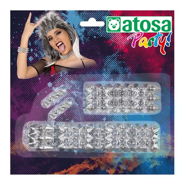 Smykke Kit 57379 Halskæde Øreringe Armbånd Punky Sølvfarvet 80erne