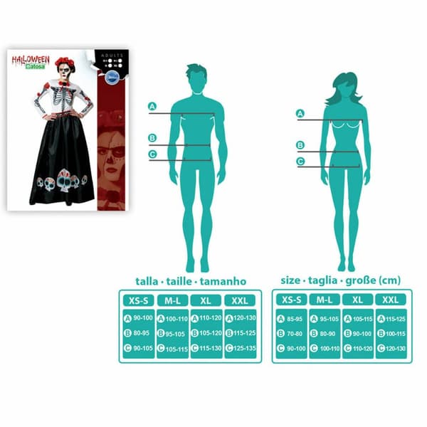 Kostume Skelet Mexicansk dame Multifarvet - XXL