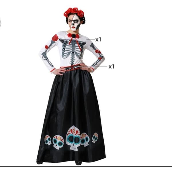 Kostume Skelet Mexicansk dame Multifarvet - XXL