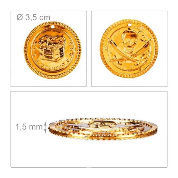 Relaxdays Pirate Gold Coins 288 Mynt Spel Toy Plastic Treasure, Golden