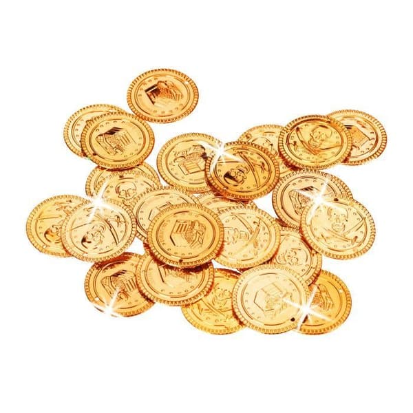 Relaxdays Pirate Gold Coins 288 Mynt Spel Toy Plastic Treasure, Golden