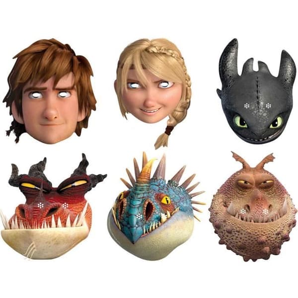 Set med 6 Dreamworks drakmasker