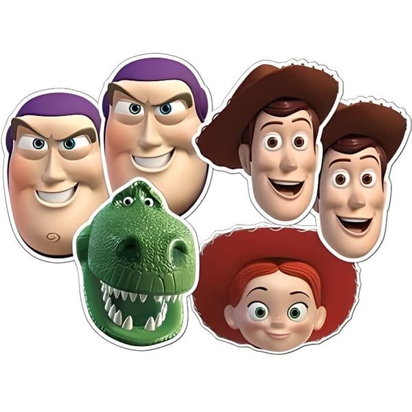 Set med 6 Disney Toy Story kartongmasker - Woody, Buzz, Jessy, Rex - för barn