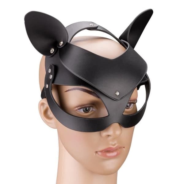 Kattmask - KÄRLEK OCH VIBBAR - Svart - Mjukt konstläder - Strass - Justerbar