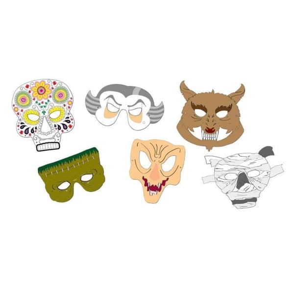 Folia Barn Lot med 6 Spöklika Masker i 6 Blandade Mönster, Vit - 23239