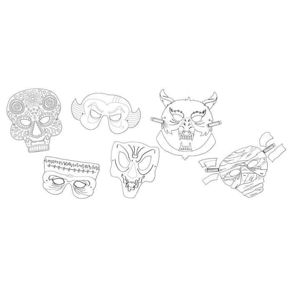Folia Barn Lot med 6 Spöklika Masker i 6 Blandade Mönster, Vit - 23239