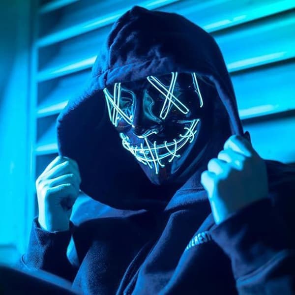 LED Halloween Mask, Uppgradera LED Purge Mask Glow in the Dark, Skräckmask med 3 ljuslägen för Halloween, Blå
