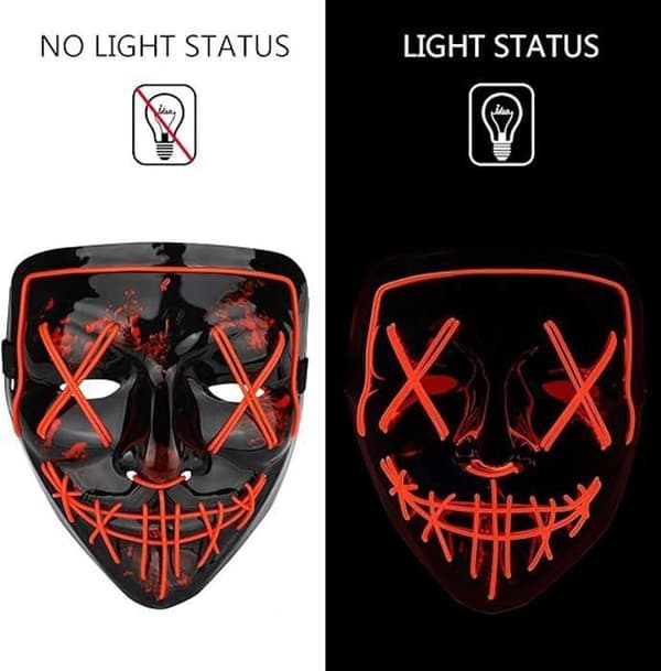 LED Halloween Mask, Uppgradera LED Purge Mask Glow in the Dark, Skräckmask med 3 ljuslägen för Halloween, Blå
