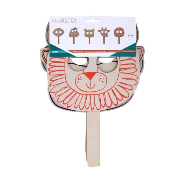 Set med 10 trämasker att dekorera - 30x22cm - Djurformad - Sodertex - L310010 TU Natural