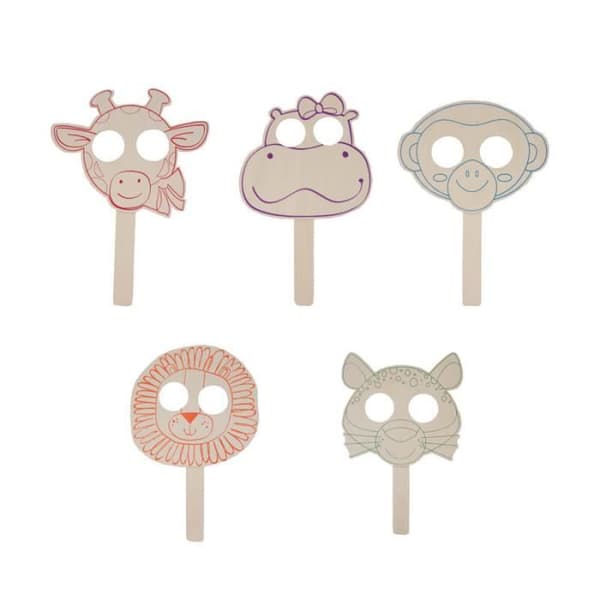 Set med 10 trämasker att dekorera - 30x22cm - Djurformad - Sodertex - L310010 TU Natural