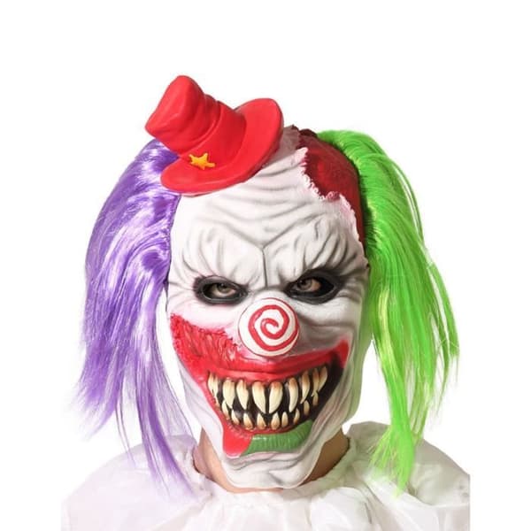 Vuxen clownmask med tvåfärgat hår - Flerfärgad